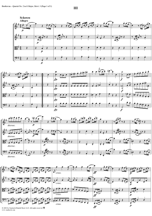 Op. 18, No. 2, Movement 3 - Scherzo - Allegro - Score