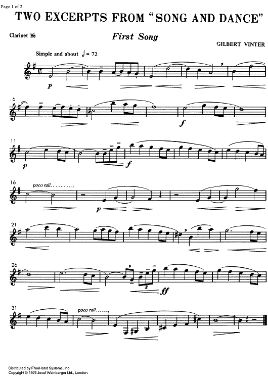 Easy 1/4 - 2 Excertps from Song and Dance - Clarinet