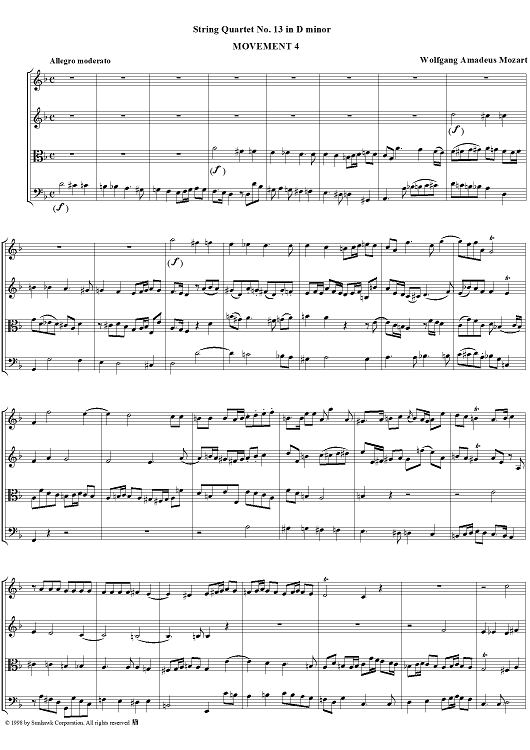 String Quartet No. 13, Movement 4 - Score