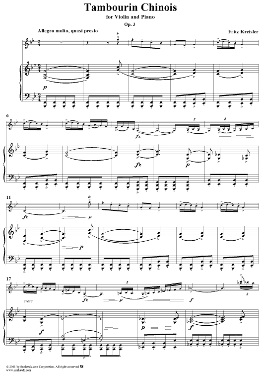 Tambourin Chinois, Op. 3 - Piano Score