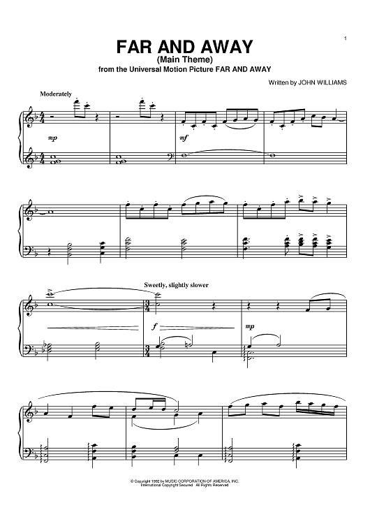 Far And Away Main Theme Sheet Music by John Williams for