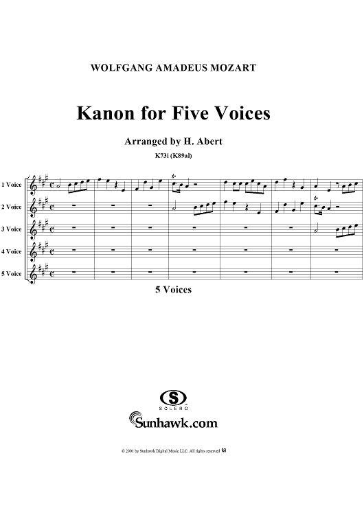 Kanon for Five Voices, K73i (K89al) - Full Score