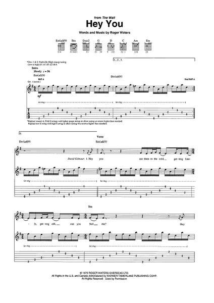 Hey Youu0026quot; Sheet Music by Pink Floyd for Guitar Tab/Vocal/Chords - Sheet  Music Now