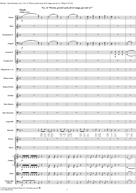 "Presto, presto! pria ch'ei venga, por mi vo'", No. 14 from "Don Giovanni", Act 1, K527 - Full Score