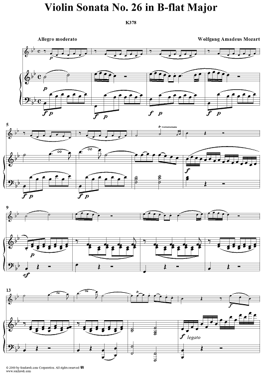 Violin Sonata No. 26 in B-flat Major, K317d - Full Score