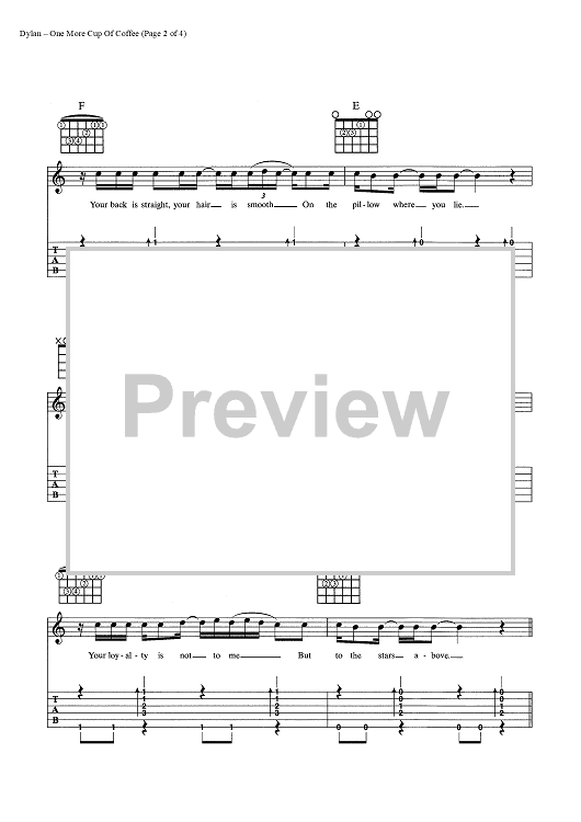 One More Cup Of Coffee Valley Below Sheet Music By Bob Dylan For Guitar Tabvocalchords 5779