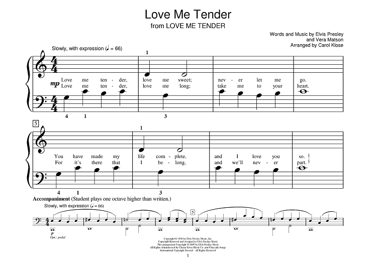 Love Me Tender Sheet Music, Elvis Presley