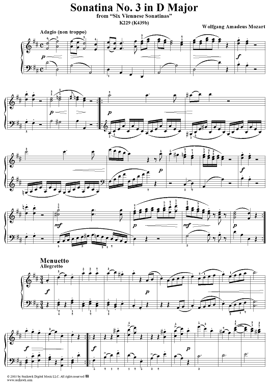 Sonatina No. 3 in D Major, K229 (K439b)