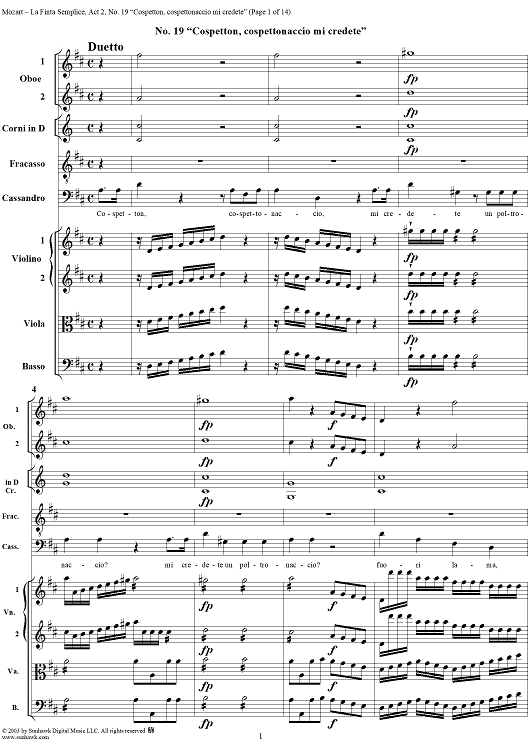 "Cospetton, cospettonaccio mi credete", No. 19 from "La Finta Semplice", Act 2, K46a (K51) - Full Score