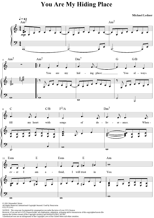 You Are My Hiding Place – Sheet Music with Guitar Chords – One Voice Hymnal