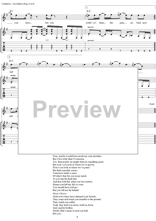 Far Behind Sheet Music by Candlebox for Guitar Tab Vocal