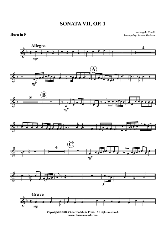 Sonata VII, Op. 1 - Horn in F