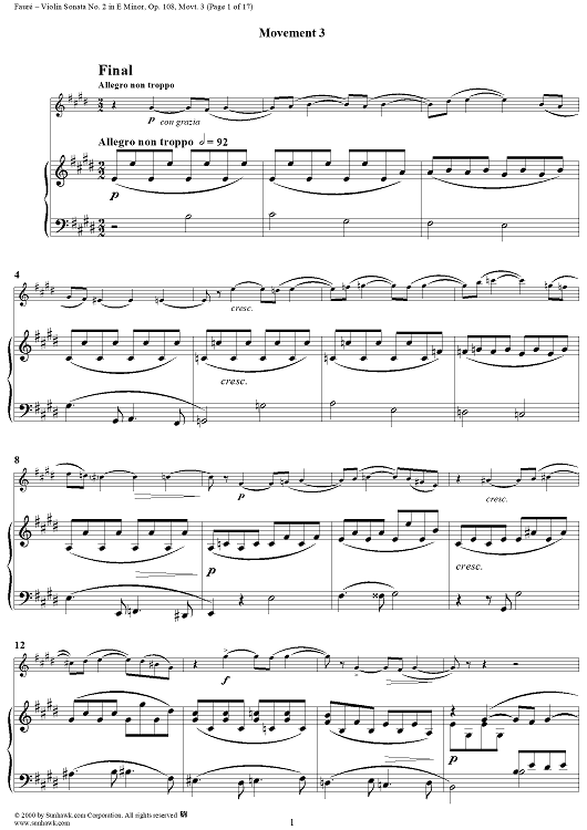 Violin Sonata No. 2, Movement 3 - Piano Score