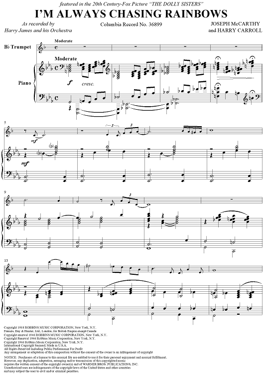 I'm Always Chasing Rainbows - Piano Score