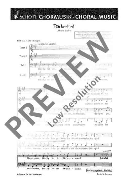 Bäckerlied - Choral Score
