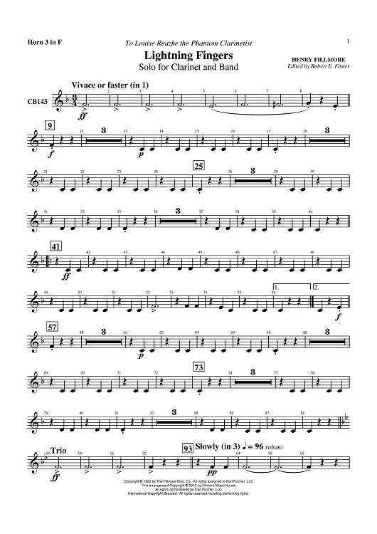 Lightning Fingers - Solo for Clarinet and Band - Horn 3 in F