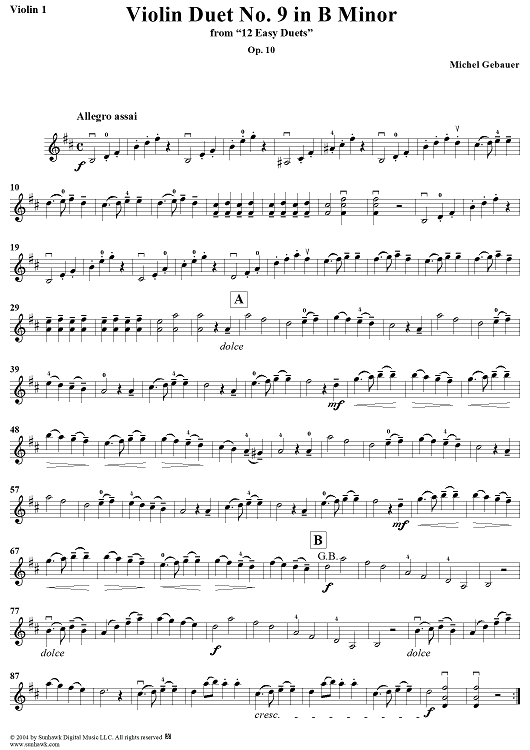 Violin Duet No. 9 in B Minor from "Twelve Easy Duets", Op. 10 - Violin 1