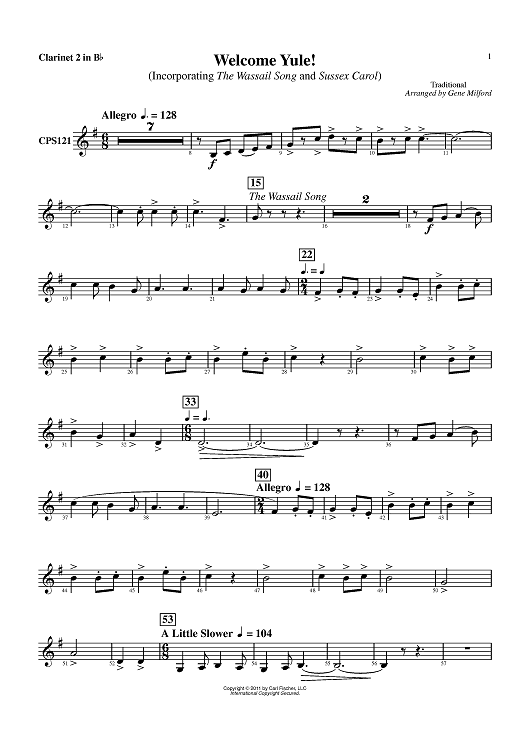 Welcome Yule! - Clarinet 2 in Bb