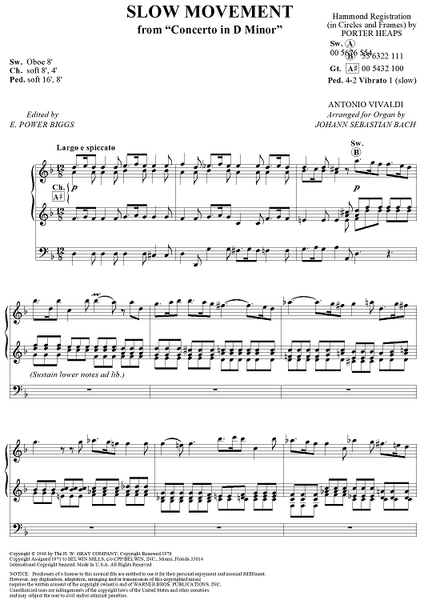 Slow Movement from Concerto in D Minor&quot; Sheet Music for Organ 