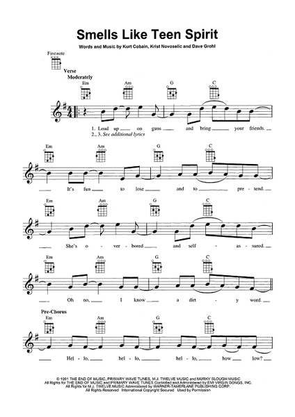 Smells Like Teen Spirit Sheet Music, Nirvana