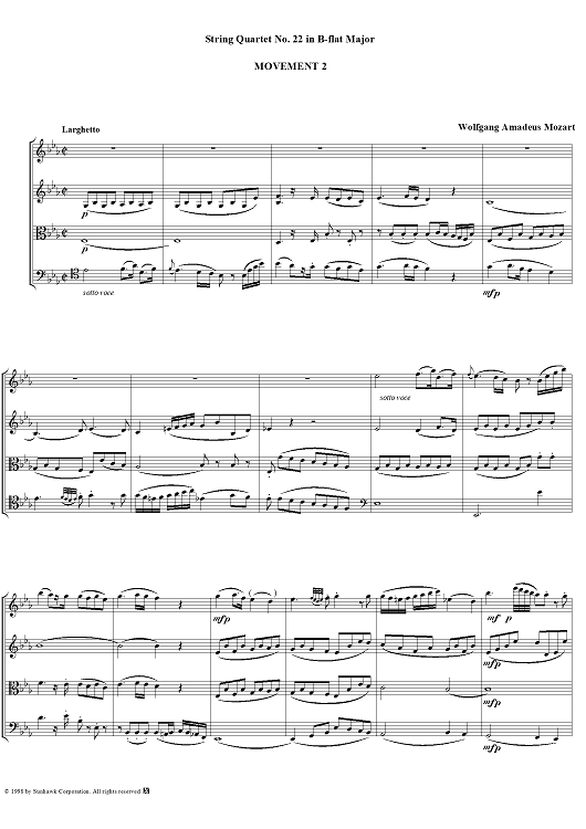 String Quartet No. 22, Movement 2 - Score