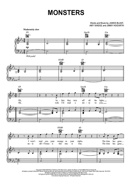 ☆ James Blunt-Monsters Sheet Music pdf, - Free Score Download ☆