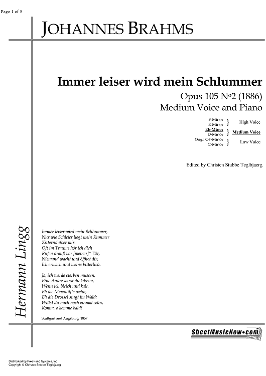 Immer leiser wird mein Schlummer Op.105 No. 2