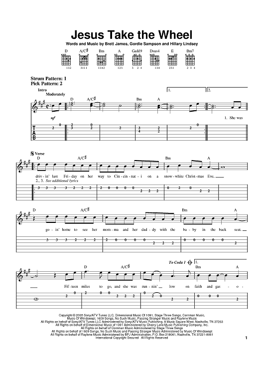 Jesus Take The Wheel Sheet Music By Carrie Underwood For Easy Guitar