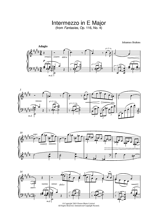 Intermezzo in E Major (from Fantasies, Op. 116, No. 4)