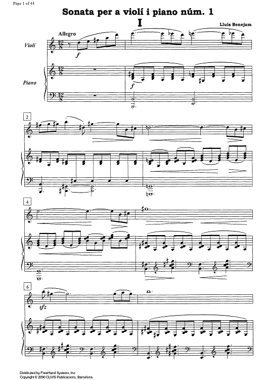 Sonata for violin and piano No. 1 - Score