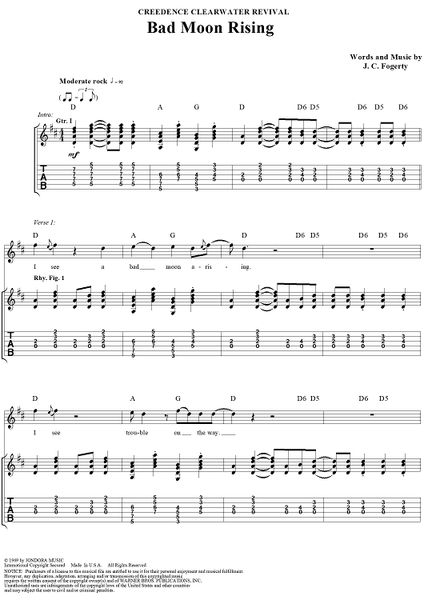 Bad Moon Rising Sheet Music | Creedence Clearwater Revival | Real Book –  Melody, Lyrics & Chords