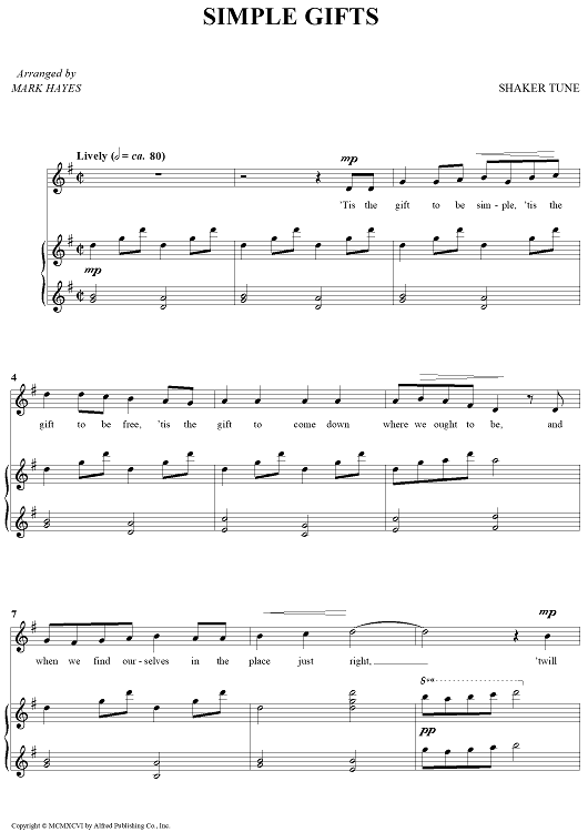 Simple Gifts Sheet Music, Traditional Shaker Hymn