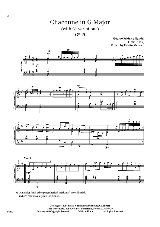 Chaconne in G Major, G229 (with 21 Variations)