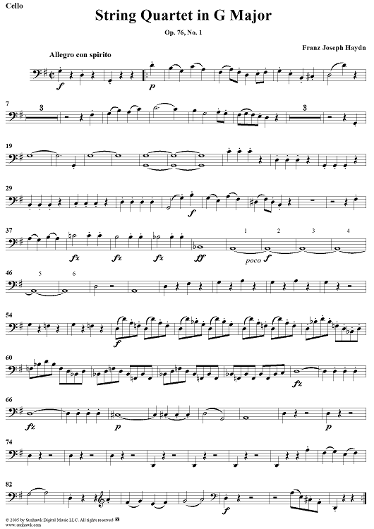 String Quartet in G Major, Op. 76, No. 1 - Cello