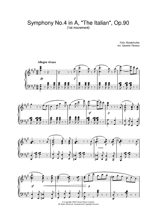 Symphony No.4 in A, 'The Italian', Op.90 (1st Movement)" Sheet  Music for Piano - Sheet Music Now