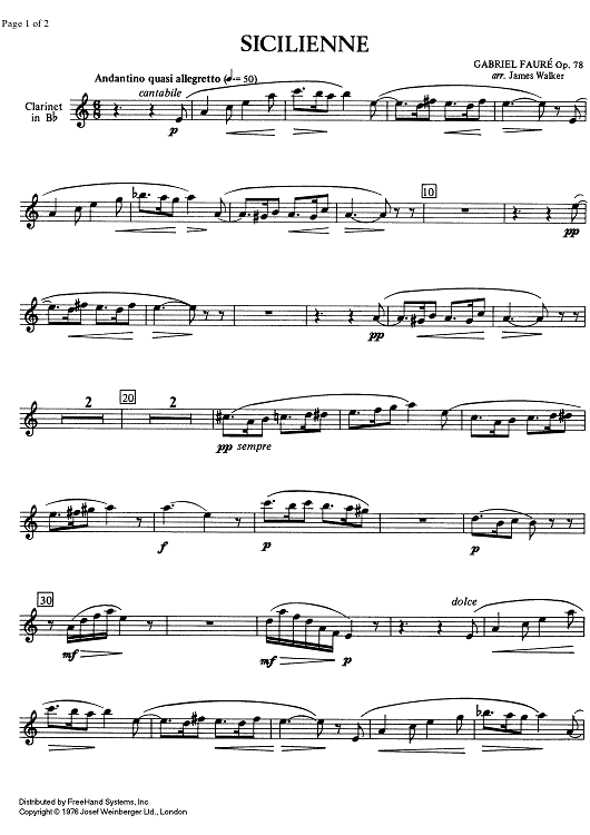 Moderate 1/1 - Sicilienne Op.78 - Clarinet