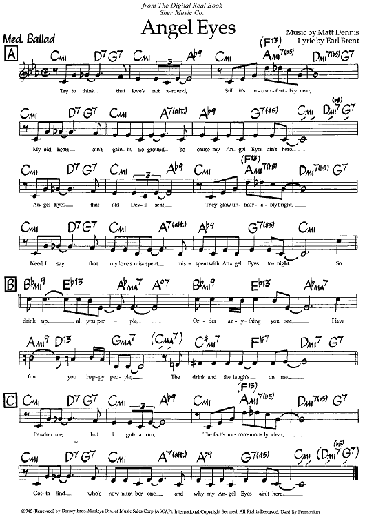 Angel Eyes - C Instruments" Sheet Music by Various for Lead Sheet -  Sheet Music Now