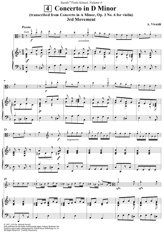 Concerto in D Minor  - 3rd Movement (transcribed from Concerto in A Minor, Op. 3, No. 6 for Violin)