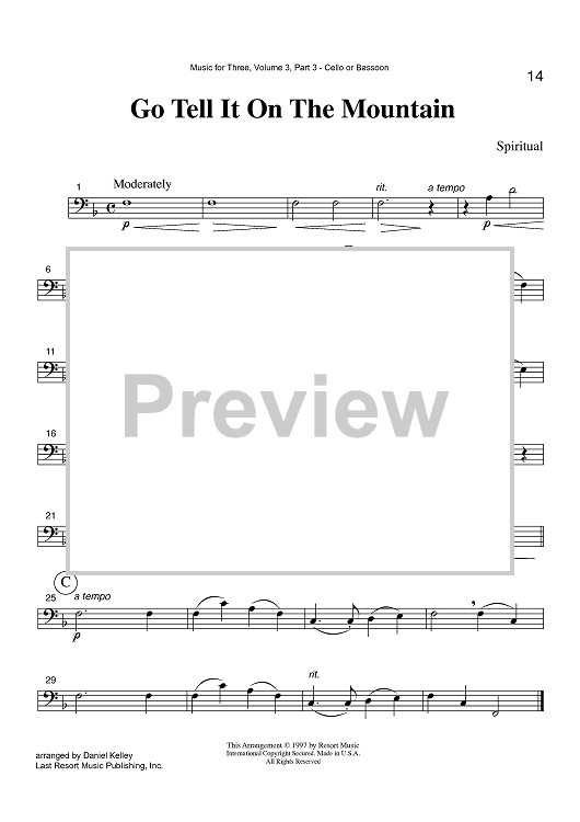 Go Tell It On The Mountain - Part 3 Cello or Bassoon