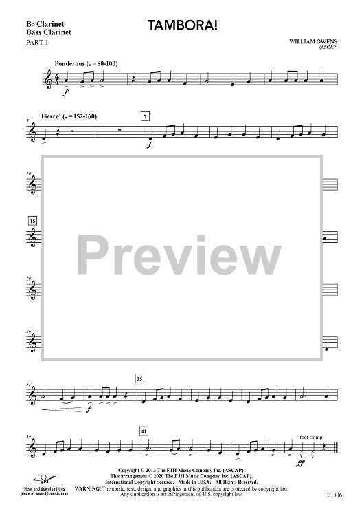 Tambora! - Bb Clarinet, Bass Clarinet Part 1