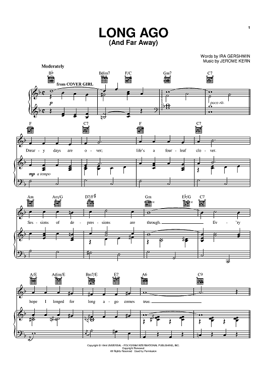 Long Ago And Far Away Sheet Music by Frank Sinatra Glenn