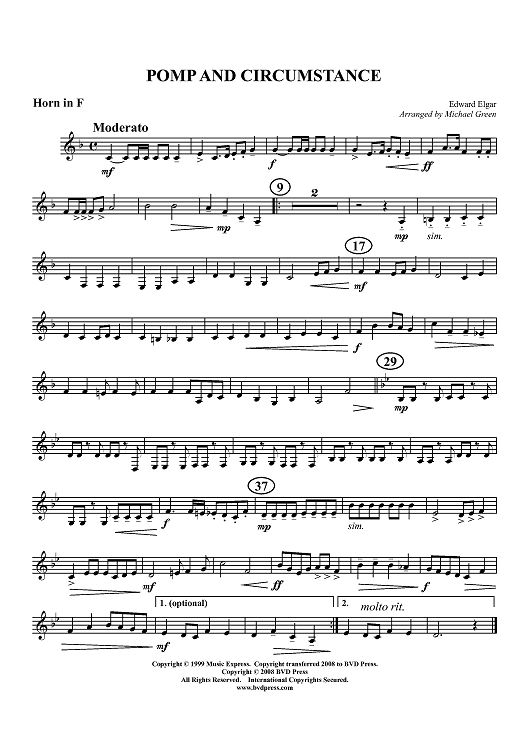 Pomp and Circumstance - Horn in F (plus optional part for Trombone)