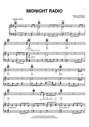 Midnight Radio Sheet Music by Stephen Trask for Piano Vocal