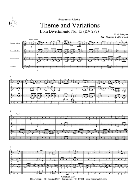 Theme and Variations from Divertimento No. 15 (KV 287) - Score