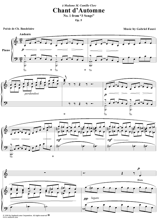 Chant d'automne - Op. 5, No. 1