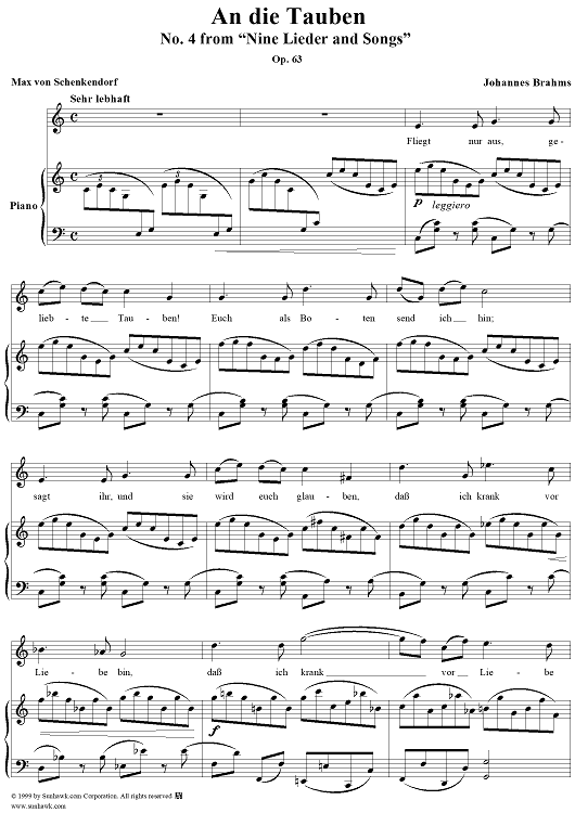 An die Tauben - No. 4 from "Nine Lieder and Songs" Op. 63