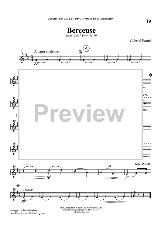 Berceuse - from "Dolly" Suite, Op. 56 - Part 3 Horn or English Horn in F