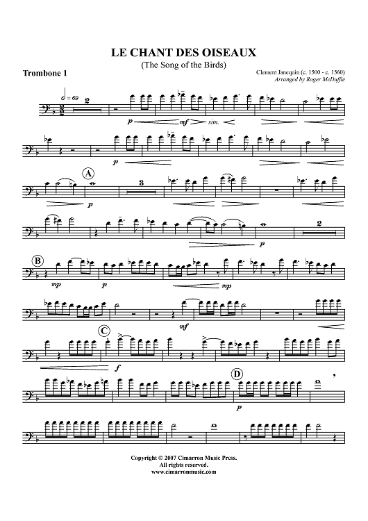 Le Chant des Oiseaux (The Song of the Birds) - Trombone 1