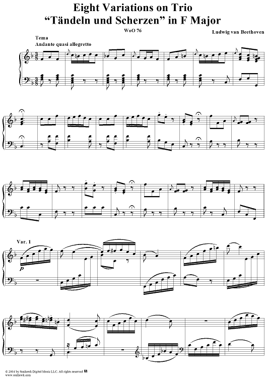 Eight Variations on Trio "Tändeln und scherzen" in F Major, WoO 76