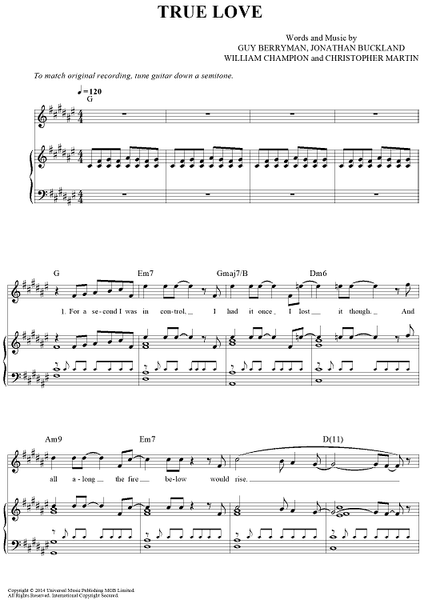 True Love" Sheet Music by Coldplay for Piano/Vocal/Chords - Sheet  Music Now